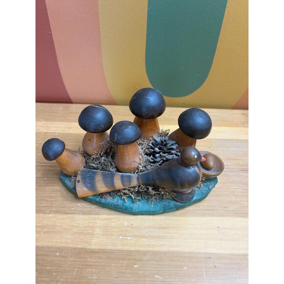 Vintage mushroom mushie wooden forest folk art bird ceramic boho cottagecore - Picture 5 of 5